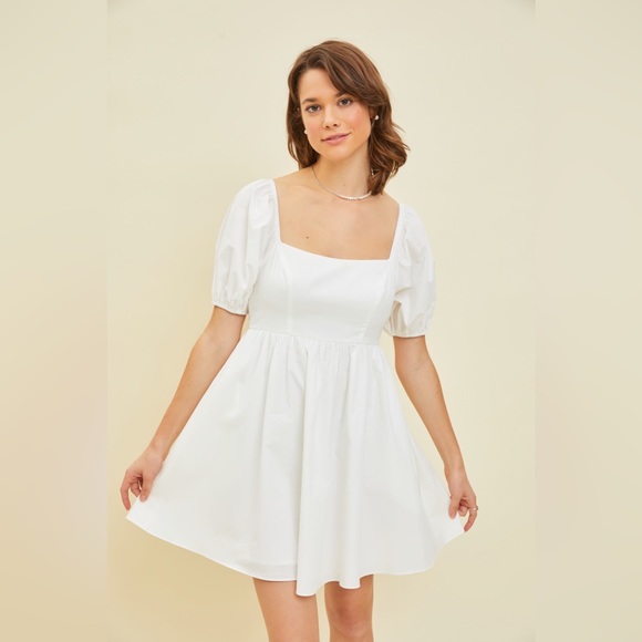Puff Sleeve Baby Doll Dress with Bow Back and Pockets - Picture 4 of 8
